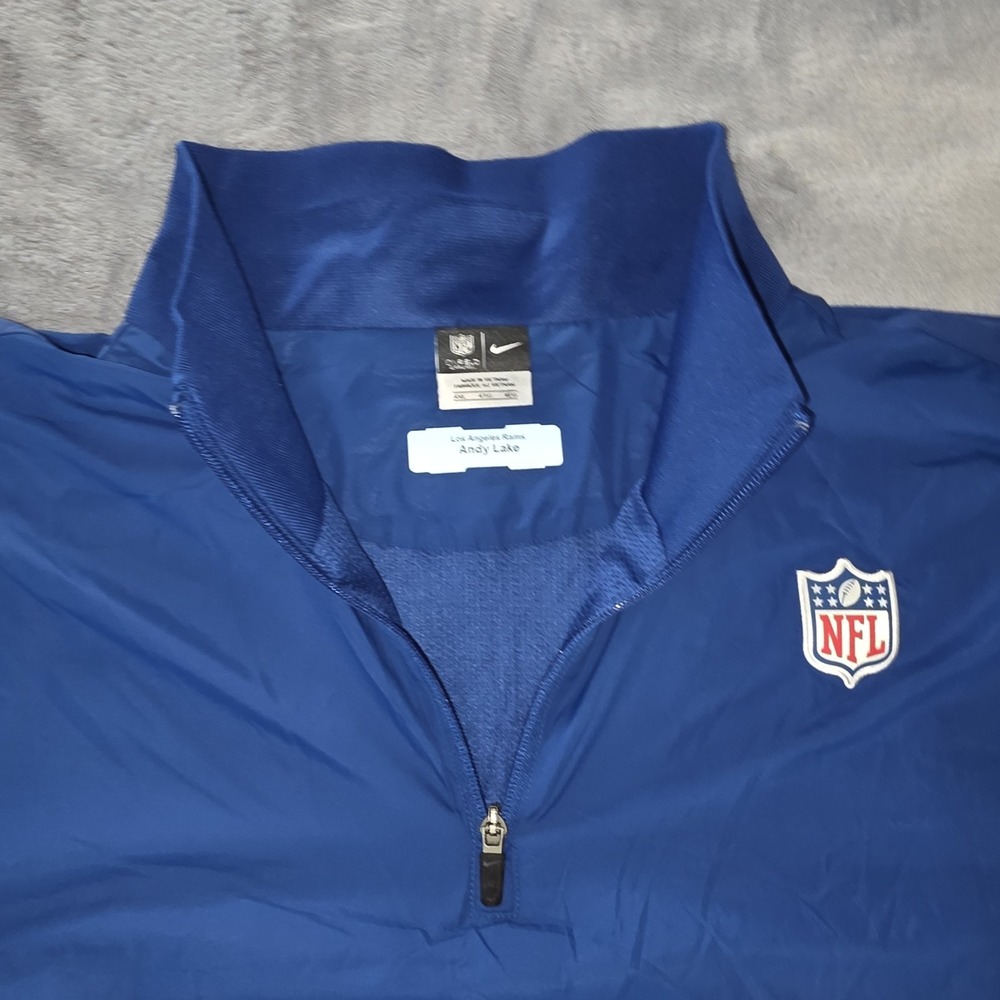 Nike Dri Fit LA Rams Team Issued On Field Quarter Zip Blue Pullover Size 4XL